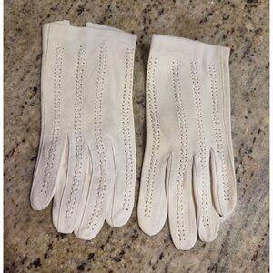 Vintage Womens Size XS Off-White Suede Short Formal Gloves Cross Stitch Stripe